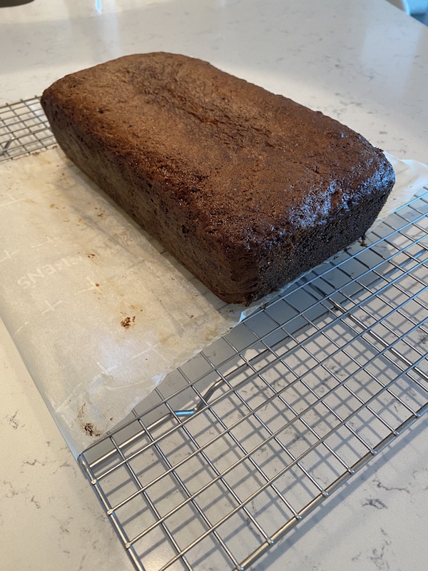 Cooling Einkorn Banana bread. Waiting is the hardest part.