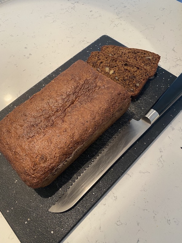 Einkorn banana bread on cutting board