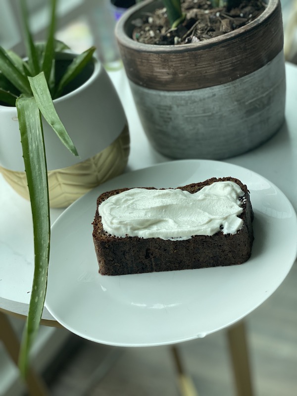 Einkorn Banana Bread with ricotta cheese topping